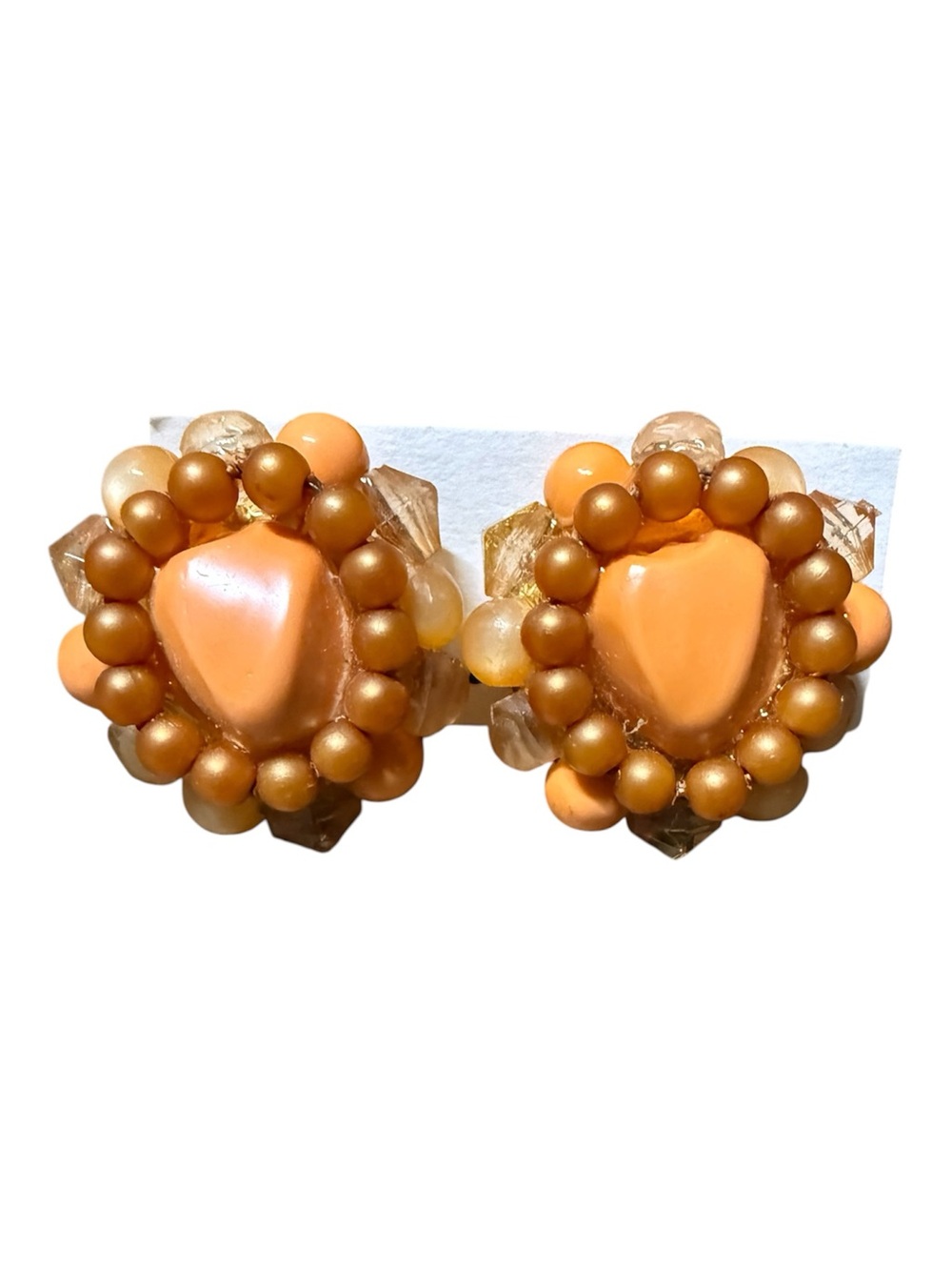KARU ARKE Peach Orange Cluster Clip-On Earrings 1950’s vintage